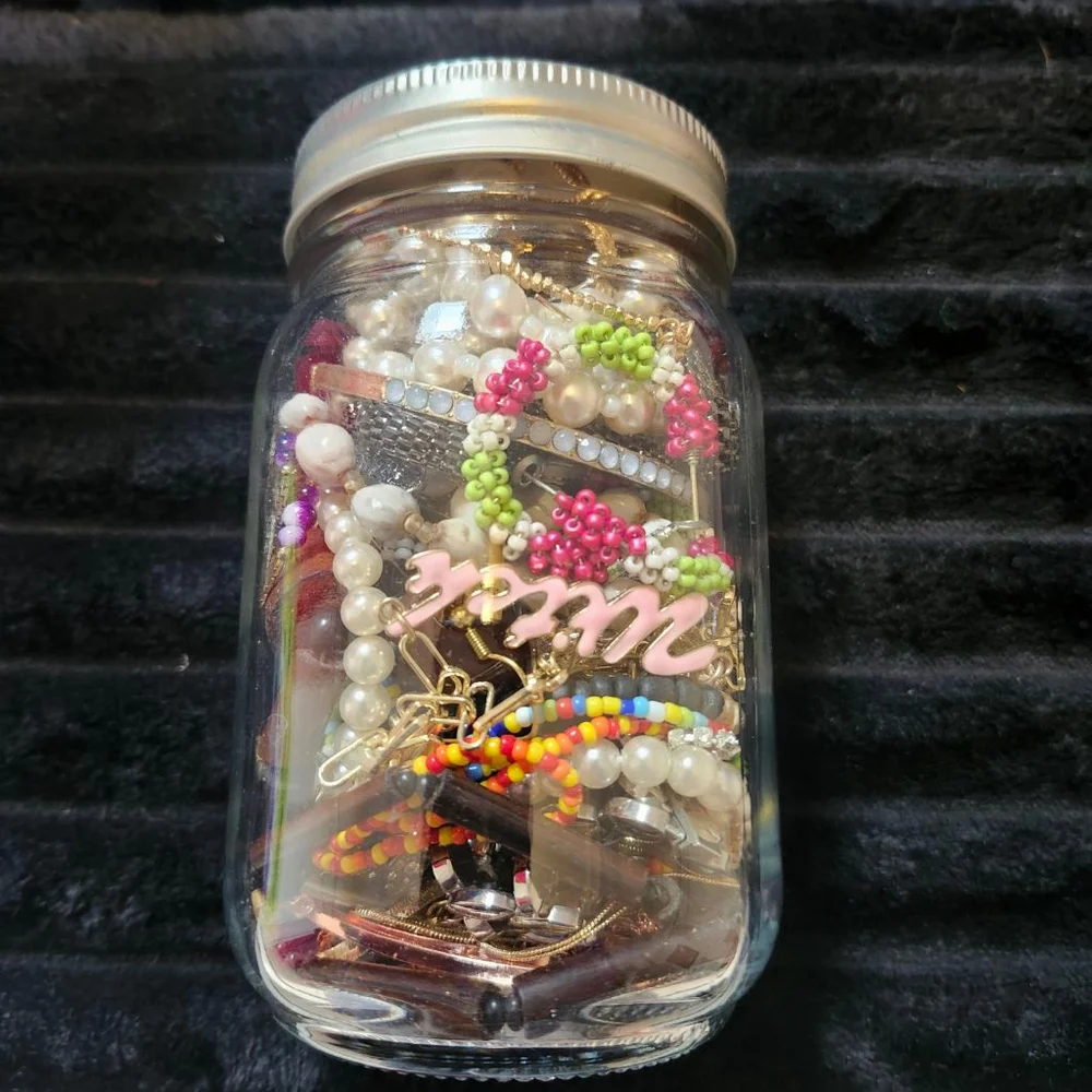 Jewelry Jar of Wearable Items Single Earrings Necklaces More - Picture 1 of 5